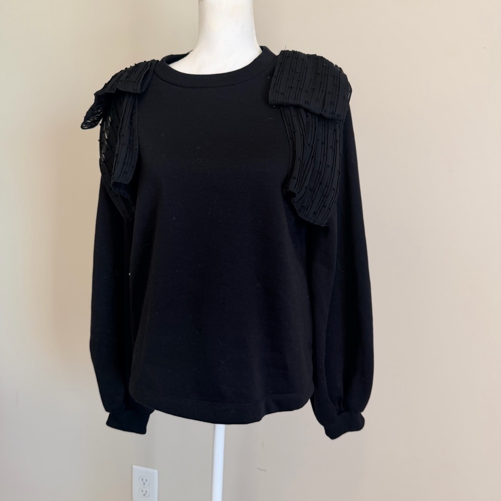 NWOT Zara women's fleece lined sweater with bows size small oversized black